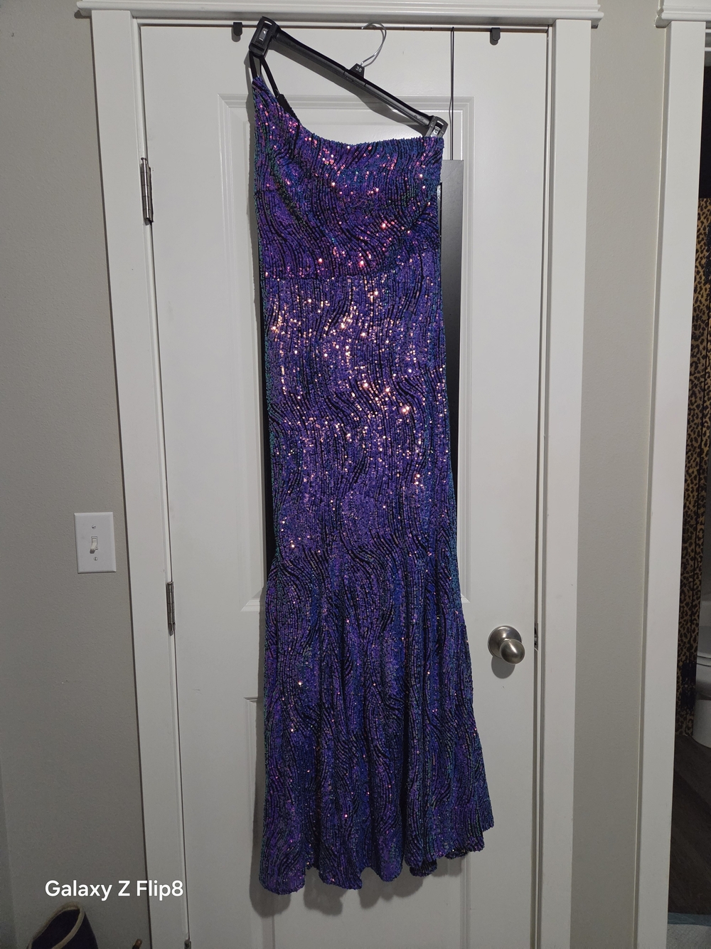 One-Shoulder Purple Sequin Evening Dress